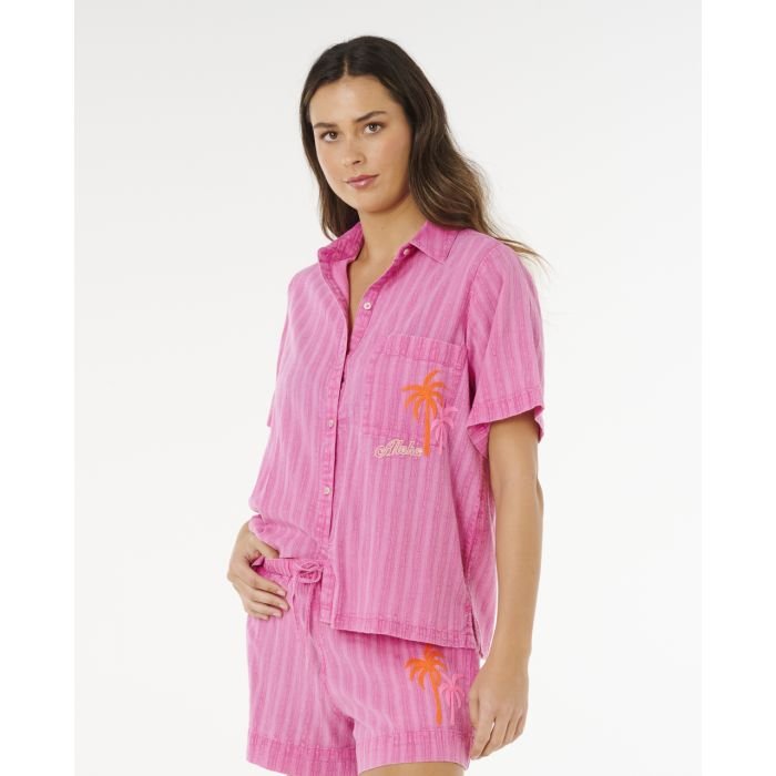 RIP CURL Hotel Malibu Embroid Shirt chemise manches courtes femme RIP CURL Hotel Malibu Embroid Shirt chemise manches courtes femme